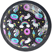 Cartoon Unicorn Donut Rainbow Star Black Pomelli per Porta Set di 4 Pomelli per Mobili Manopole per Cassetti Cucina Armadio Vetro