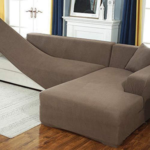 Zhongdalian Copridivano con Penisola Separato Elasticizzato Chaise Longue - Fodera per Divano a Forma di L (2 Pezzi, 2+3 posti, 145-185 cm 190-230 cm) - Arredi Casa