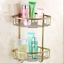 AGGF Mensole per Doccia da Bagno Mensole da Bagno in Ottone Massiccio Cestello portaoggetti a 2 Livelli Supporto a Parete Doppio ripiano cosmetico