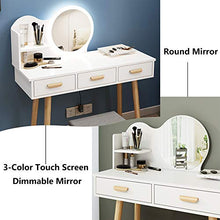 DD&QG Set di Tavoli da Tavolo Tavolo Cosmetici,Camera da Letto Toeletta con Specchio Rotondo E Sgabello Imbottito,2 Scaffali di Stoccaggio,2 Cassetti,Scrivania di Comò-Blu-a 80x40x114cm(31x16x45inch)
