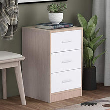 Wealthgirl - Comodino, cassettiera con 3 cassetti con maniglie e guide in metallo, unico piano fisso bianco e rovere