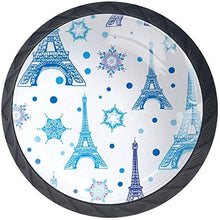 Fiocco di neve blu dell'acquerello Torre Eiffel Pomelli per Porta Set di 4 Pomelli per Mobili Manopole per Cassetti Cucina Armadio Vetro