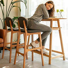 LWW Sgabelli, Set di 2 Dining Chair in legno Sgabello Vintage Rustic Kitchen Bar Sgabelli poggiapiedi cuscino del sedile del contatore Sgabello lino moderna con schienale alto,Beige,SeatHeight65cm