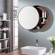 Rotonda Mensola Per Bagno con Push-Pull Specchio,50X50cm Mobiletto A Un’Anta Specchiato, Materiale In Legno Massello Pensile A Muro Montato,Beige-50cm