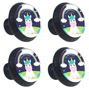 Set di 4 maniglie rotonde per armadio da cucina, credenza, cassettiera, cassettiera, con viti, per cucina, comò, armadietto, bagno, armadio, divertente unicorno mucca arcobaleno