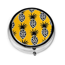Scatola rotonda per medicina portatile, mini pillole in metallo, dispenser per pillole, borsa da tasca, regalo, ananas giallo