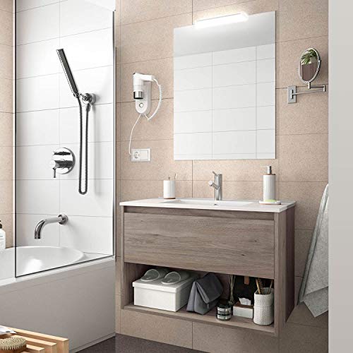 Yellowshop. - Mobile Bagno sospeso 100 Cm Legno cassetto vano lavabo specchiera LED MOD. Noja (Rovere Eternity)