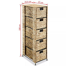 Tidyard Armadietto Portaoggetti con 5 Cesti in Giacinto d'Acqua e Telaio in Metallo 25,5 x 37 x 100 cm Marrone