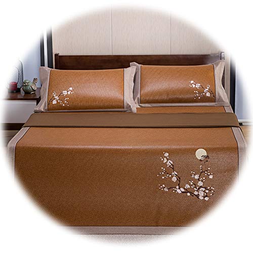 YJFENG Tappeti Estivi, Set da 3 Pezzi Senza Formaldeide Cinghie Antiscivolo Facile da Pulire Stuoia di Rattan Stuoia Estiva Pieghevole Doppia Stuoia Estiva Morbida (Color : A, Size : 180x200cm)