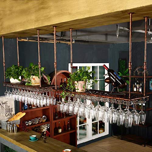 zxcvb Cremagliera del Vino A Soffitto Creativo, Supporto per Calici Appesi A Soffitto, Display per Decorazioni Industriali, per Cucina da Bar (Bronzo)