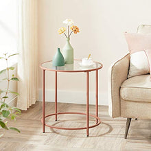 VASAGLE Tavolino da caffè, Tavolino Rotondo con Piano in Veltro Temperato e Struttura in Metallo Colore Oro Rosa, per Soggiorno, Balcone, Decorativo, Comodino, Oro Rosa LGT020A02