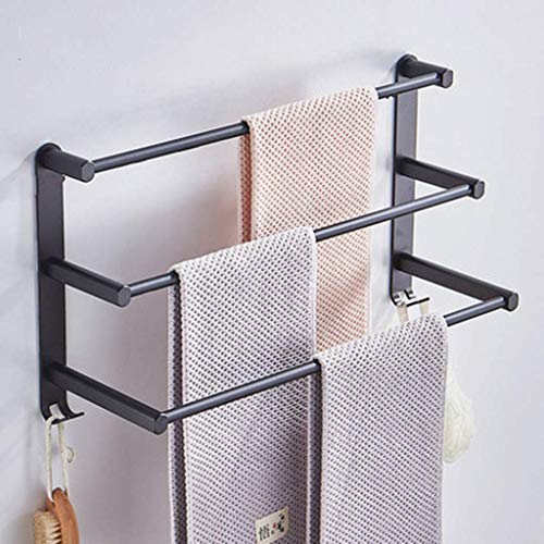 DYR Portasciugamani，Portasciugamani a Parete Nero, portasciugamani Bagno Barra degli Asciugamani in Alluminio Spazio Multistrato Allungato punzonatura Gratuita ruggine Impermeabile 60 cm