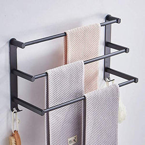 DYR Portasciugamani，Portasciugamani a Parete Nero, portasciugamani Bagno Barra degli Asciugamani in Alluminio Spazio Multistrato Allungato punzonatura Gratuita ruggine Impermeabile 60 cm
