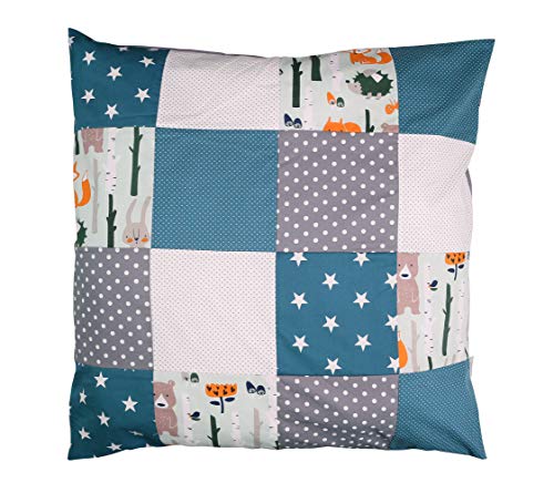 Copripiumino neonato ULLENBOOM ® 80x80, foresta, blu, verde (adatto anche a una copertina da carrozzina o un cuscino decorativo)