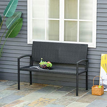 Outsunny Panchina da Giardino ed Esterno in Rattan, Panca in Rattan Nero 2 Posti, 122x60x87cm