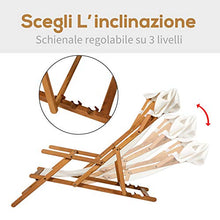 Outsunny Sdraio da Giardino in Legno con Poggiapiedi e Tettuccio, Set 2 Pezzi Bianco Crema