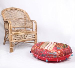 Jaipurtextilehub JTH Ethnic Decor Pouf Antico Sari Pouf Piedi Sgabello Rotondo Poof Cuscino da Pavimento Ottomano (Dimensioni: 32 x 9 x 72 pollici)