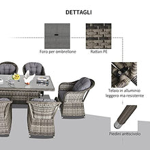 Outsunny Set Tavolo e Sedie da Giardino in Rattan, Poltrone da Esterno con Tavolo da Giardino, 7 pz Grigio