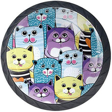 Cartone animato giallo viola blu Cat Pattern Pomelli per Porta Set di 4 Pomelli per Mobili Manopole per Cassetti Cucina Armadio Vetro