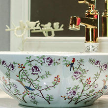 Jgophu - Lavabo artistico in ceramica dipinta a mano con fiori e uccelli