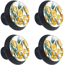 Tulip Flower Pattern Hand Paint gialla Pomelli per Porta Set di 4 Pomelli per Mobili Manopole per Cassetti Cucina Armadio Vetro
