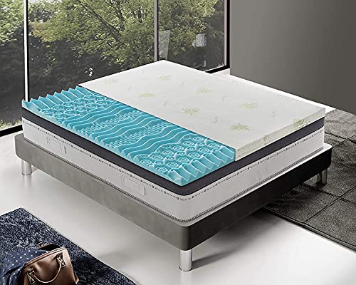 Materassiedoghe - Topper Memory Foam - Correttore di Rigidità - Altezza 5 cm - 9 Zone di Comfort - Adatto per Materassi Rigidi - Rivestimento Aloe Sfoderabile - Presidio Medico (135x190)