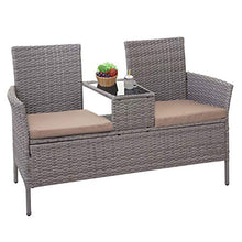 Mendler Divano Sofa per l'esterno Doppia Seduta con portavivande HWC-E24 polyrattan Grigio con Cuscini Avorio
