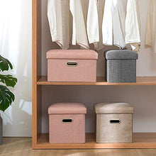 Tessuto Di Lino Pieghevole Contenitore Pouf Contenitore,imbottita Poggiapiedi Pouf Imbottito Sedia Sgabello,piccolo Contenitore Giocattolo Casella Per La Camera Da Letto Del Soggiorno Rosa 31x31x31cm