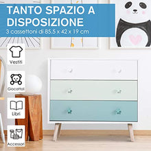 homcom Cassettiera Cameretta Bambini, Mobile Porta Giocattoli con 3 Cassetti in Legno, Bianco e Blu (90x42x80cm)