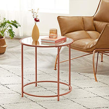 VASAGLE Tavolino da caffè, Tavolino Rotondo con Piano in Veltro Temperato e Struttura in Metallo Colore Oro Rosa, per Soggiorno, Balcone, Decorativo, Comodino, Oro Rosa LGT020A02