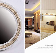 H.yina Specchio da Parete Rotondo retrò da 30 cm / 11,8 'con Corda di Canapa Vanity Make Up Mirror Specchio da Barba Rotondo Specchio con Cornice in Legno massello Specchio Decorativo cosmetico