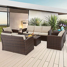 MengFeiNi Set di Mobili da Stiro da 7 Pezzi, Divano da Esterno in PE Divano in PE Divano in PE Divano in Rattan Divano per Il Cortile del Giardino, con Due Scatole da Stoccaggio Tavola Cuscini Beige