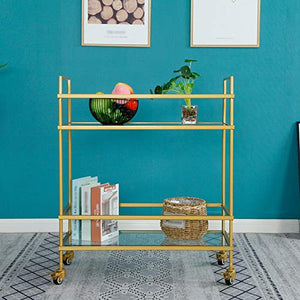 YIN YIN Carrello per Ripiani Carrello ripiano ， ripiano in Metallo Elegante e indossabile Bella Cucina Bagno Ristorante mensola del Carrello del Vino di Fascia Alta, Oro ， 67X32X80CM Carrello a rulli