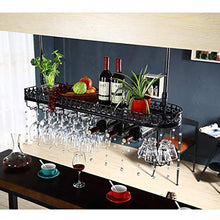 Portavini Portabottiglie in Ferro da Appendere, Portabicchieri da Vino, Regolabile in Altezza, Espositore per Vino da Bar Ristorante, con Pendente in Cristallo， Nero