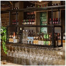 Classico Parete industriale montato Loft metallo di rettangolo bottiglia di vino |CALICE Rack Hanging bagagli mensola contatore Cup Holder 8 ~ 36 del calice del vino rack regolabile in altezza 30 ~ 60