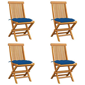 vidaXL Sedie da Giardino con Cuscini Blu 4 pz Massello di Teak