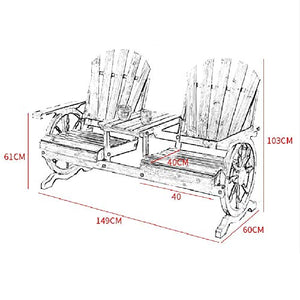 Outdoor Benches Panca in Legno con Ruota di carro, panchine con posti a Sedere nel Patio da Giardino, mobili rustici da Esterno, Panca per Sedia per 2 Persone con tavolino