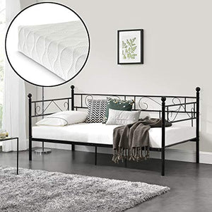 [en.casa] Divano Letto Metallo con Materasso 200 x 100 cm Sofa Singolo Design Incluso Rete a Doghe Nero