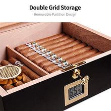 ZSY Cedar Wood Desktop Cigar Humidor with Tray And Adjustable Divider - Digital Hygrometer, Front Edge Stainless Steel Patch, Great for Home, Office, Bedroom