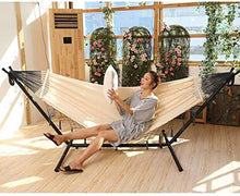 FDSZ Amaca in Cotone Doppia Portatile con Supporto in Metallo Pesante, stoccaggio Pieghevole, carico Massimo 250 kg, può Essere utilizzato per Il Giardino Camping Terrace Swing Beach Travel