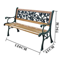 UWY Panchina da Giardino per terrazza Panchina da Esterno, panchina da Parco con Schienale e braccioli, panchina da Patio in Legno massello anticorrosione in ghisa, può ospitare 2-3 Persone, per