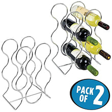 mDesign Set da 2 Portabottiglie – Porta Bottiglia di Vino in Metallo – Porta Bottiglie per la conservazione di 6 Bottiglie di Vino e Altre Bevande – Portabottiglie Vino Moderno – Argento