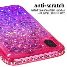 CrazyLemon Custodia per iPhone X/iPhone Xs, sabbie mobili scintillanti lucide e custodia per telefono in TPU in silicone morbido con design pieno di strass per le donne - Rosa + Viola