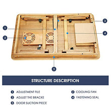 Tavoli da picnic Tavolo pieghevole, tavolo da scrivania per laptop regolabile 100% bambù con ventilatore di raffreddamento USB Scaffale pieghevole Scaffale per dormitorio letto portatile Stand portati