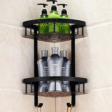 GJJSZ Mensole triangolari a Due Piani con cestello Nero,Design Intagliato,Materiale in Acciaio Inossidabile,mensole per Bagno,mensola per Bagno da 22,5 * 40,5 cm a Parete