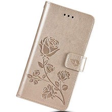 Robinsoni Cover Compatibile con iPhone X/iPhone XS Case Scintillare Glitters Lucido Portafoglio Libro Custodia Retro 3D Rosa Stampato Pelle PU Libretto Cover Foglio Flip Magnetica Fiore Caso, Oro