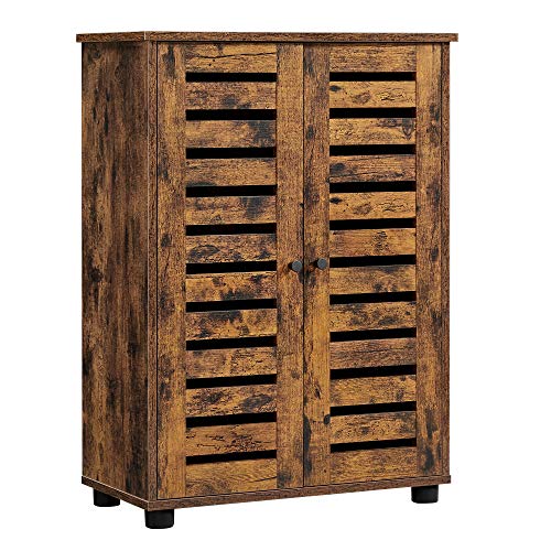 VASAGLE Armadietto da Bagno, Mobiletto con Ante a Persiana e 2 Ripiani Regolabili, per Bagno Salotto Camera da Letto Corridoio, Marrone Vintage BBK142X01