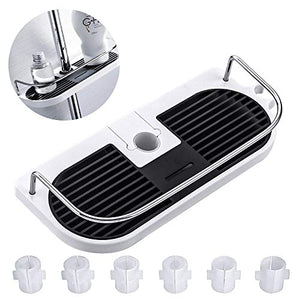 Mensola per Bagno Vassoio, Mensole Angolare per Doccia da Appendere, con 6 Rondelle e Ganci Supporto Rimovibile per Asta della Doccia 19mm-25mm (1Pezzi)