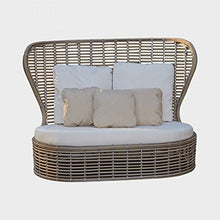 Divano da Giardino L 107 cm - H 115 cm - L 160 cm, Cuscini antimacchia, Intreccio Legno Chiaro, Resistente all'Usura e agli Agenti atmosferici