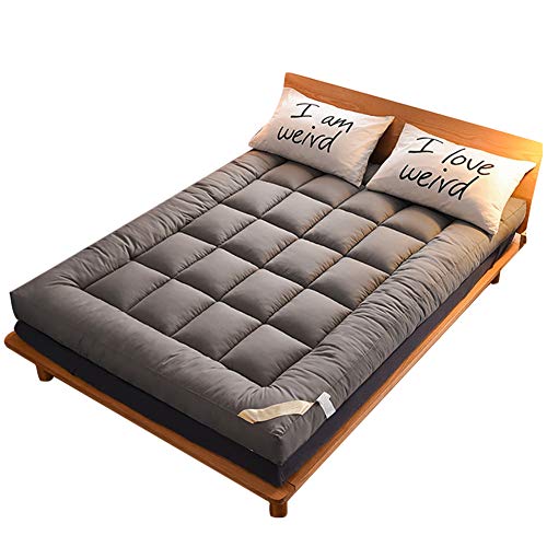 LoveHouse, materasso futon a pavimento spesso, con Qulited, tappetino da campeggio portatile Tatami, materassino pieghevole per letto arrotolabile, 180 x 200 cm, grigio